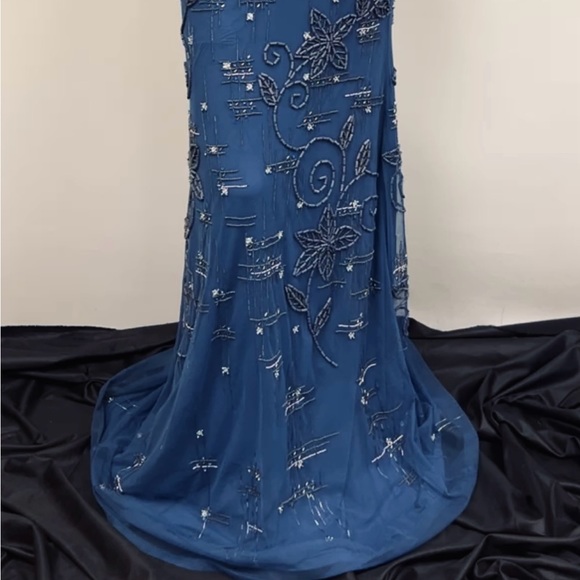 Theia fully beaded sleeveless long Gown with tail - Picture 6 of 13